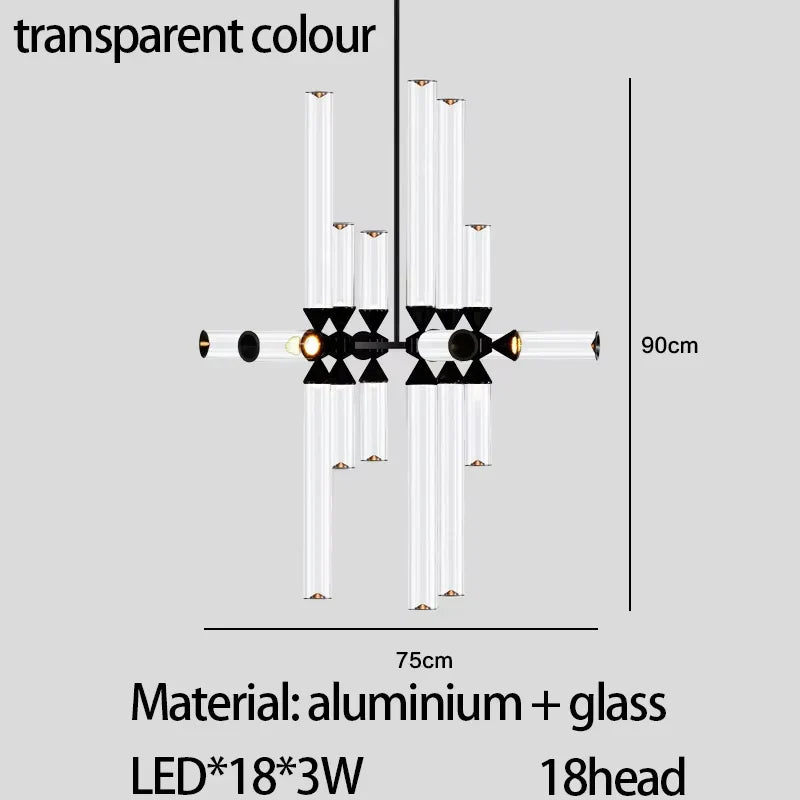 DecorBites™ Glass Tube Chandelier: Modern LED Pendant Lamp for Living Room, Bedroom, Cafe, and Dining Room.