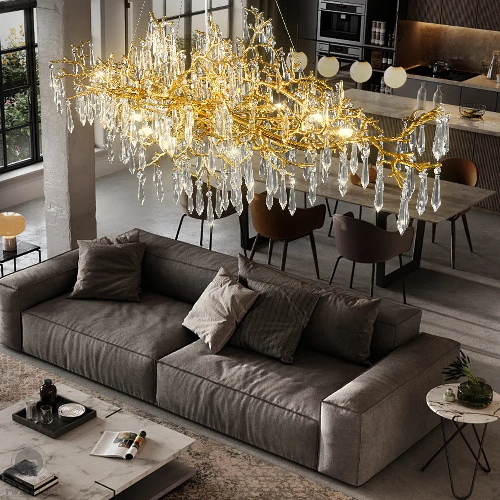 Decorbites™ Candelabro de Cristal Dorado - Luz Larga de Lujo Moderno para Cocina, Comedor, Sala de Estar, Dormitorio