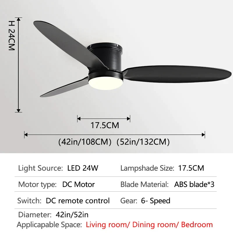 DecorBites™ Black DC Ceiling Fan Light with Remote Control and LED Chandelier
