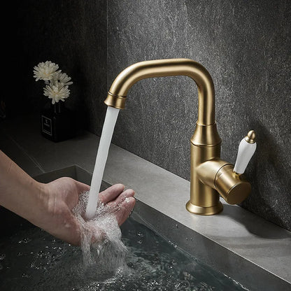 DecorBites™ Brushed Gold Basin Faucet Deck Mounted Sink Tap Hot Cold Chrome Brass