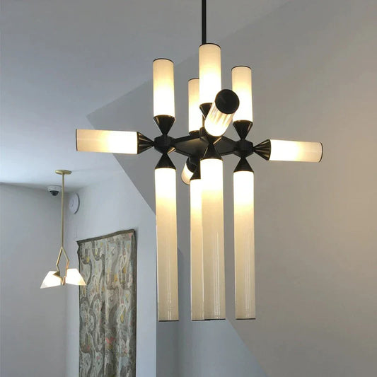DecorBites™ Glass Tube Chandelier: Modern LED Pendant Lamp for Living Room, Bedroom, Cafe, and Dining Room.
