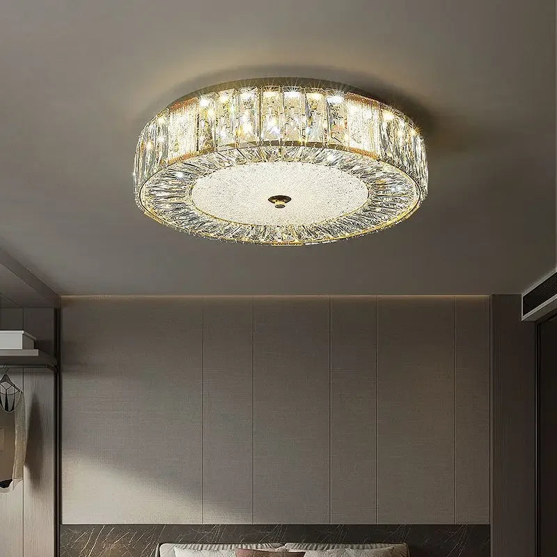 DecorBites™ Golden Crystal Ceiling Chandelier: Modern Luxury LED Light Fixture for Living Room
