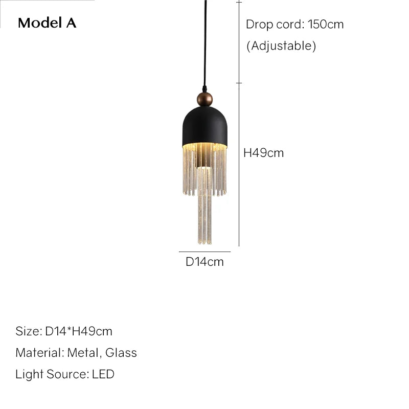 DecorBites™ Children's Room Glass Pendant Light Bedrooms Bedside Chandelier Metal Dining Table Lamp