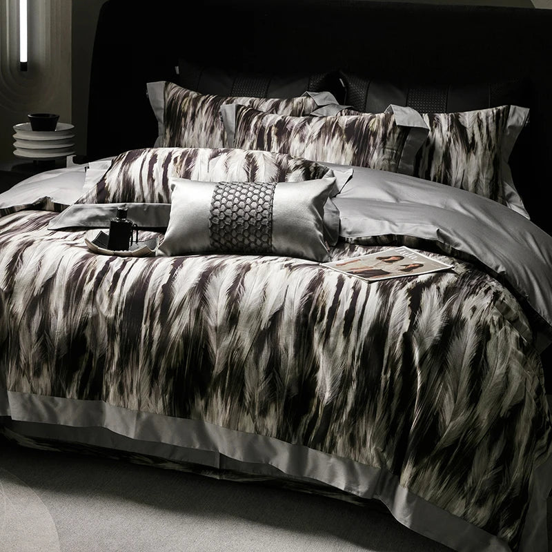 Decobites Feather Leopard Print Luxury 1000TC Egyptian Cotton Bedding Set