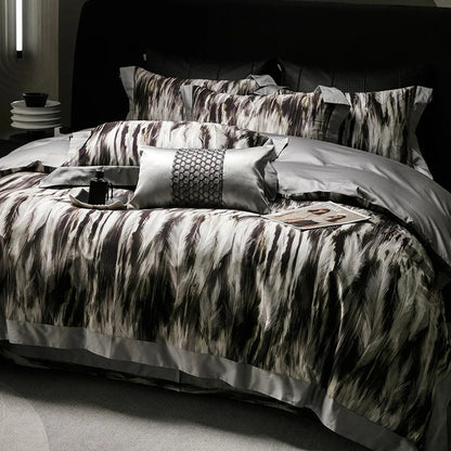 Decobites Feather Leopard Print Luxury 1000TC Egyptian Cotton Bedding Set