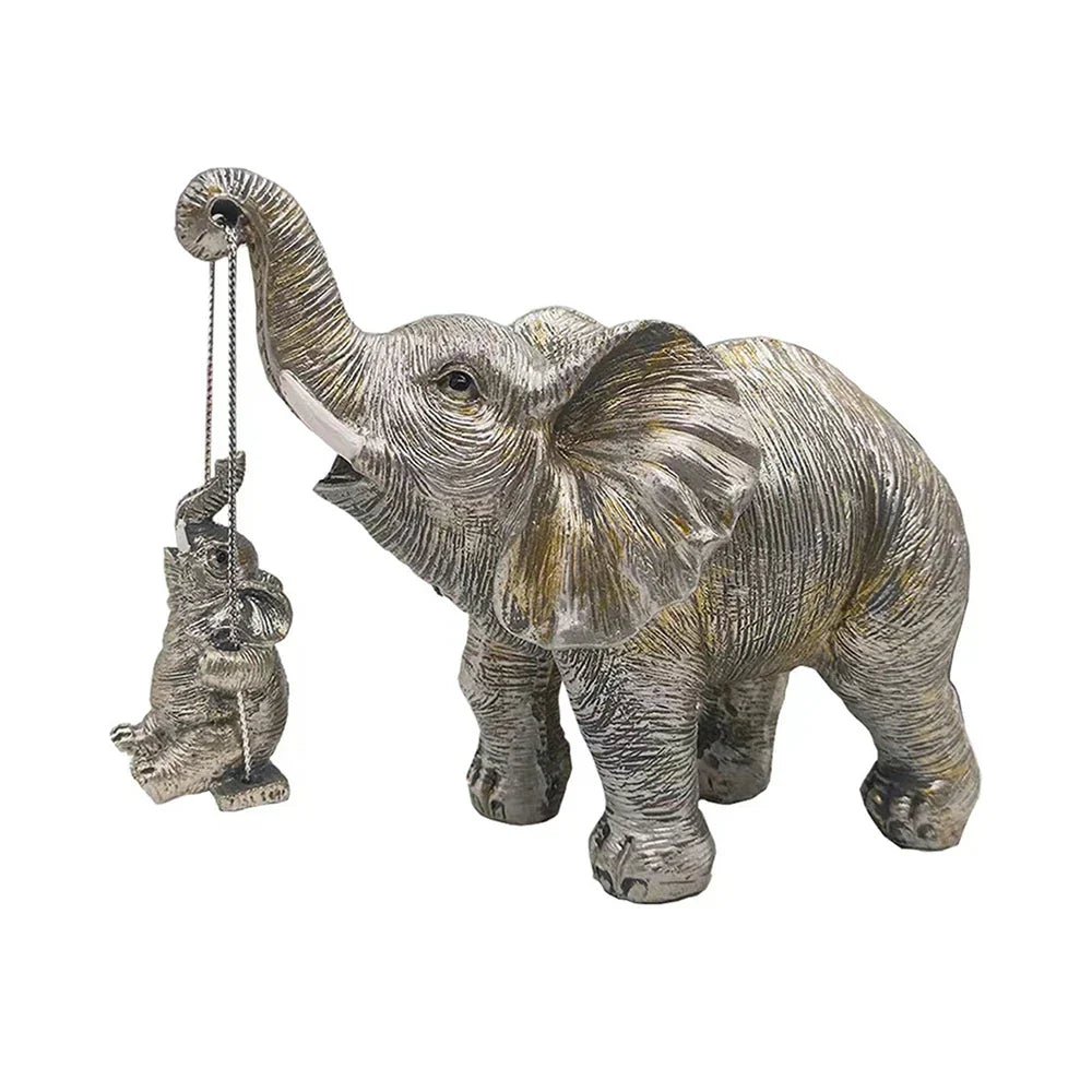DecorBites™ Golden Silver Elephant Swing Statue Home Decor Animal Sculptures