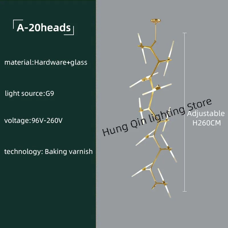 DecorBites™ Gold Branch LED Chandelier for Duplex Villa Staircase - Modern Indoor Lighting