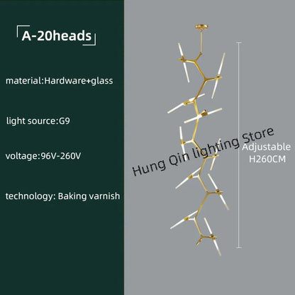 DecorBites™ Gold Branch LED Chandelier for Duplex Villa Staircase - Modern Indoor Lighting