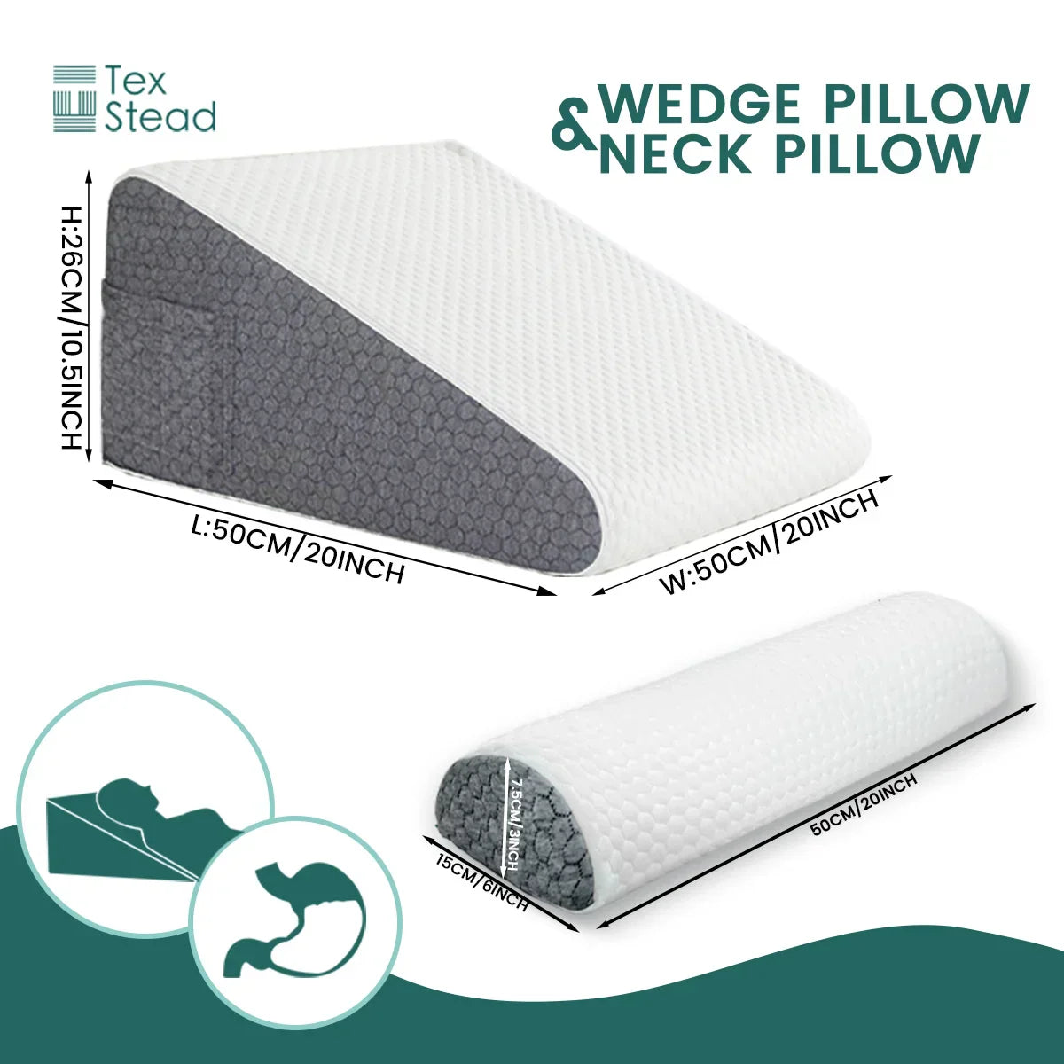 Decobites Memory Foam Bed Wedge Pillow Set - Versatile Support for Back, Leg, and Knee