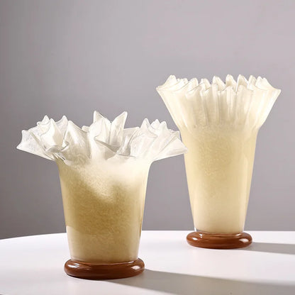 DecorBites™ Large Glass Vase with Lotus Leaf Edge for Home Decor