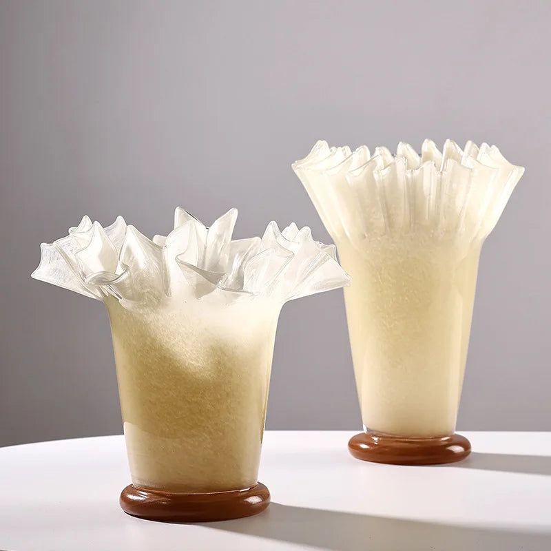 Jarrón de Vidrio Grande Decorbites™ con Borde de Hoja de Loto para Decoración del Hogar