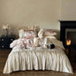 Decobites Vintage Floral Bedding Set with Ruffles in Egyptian Cotton, Romantic Oil Painting Style