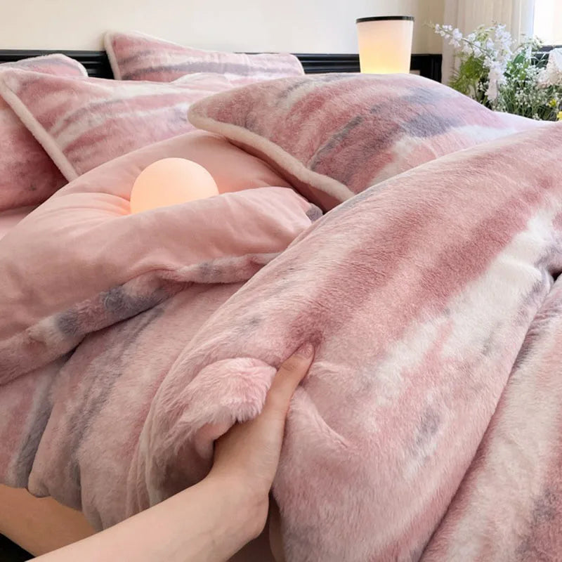 Juego de cama DecorBites™ Cozy Rabbit Hair, edredón tamaño Queen para un confort de lujo en invierno