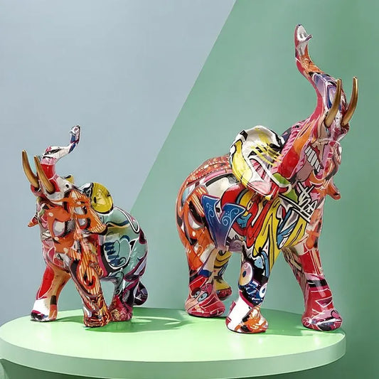 DecorBites™ Graffiti Elephant Resin Sculpture for Modern Home Decor