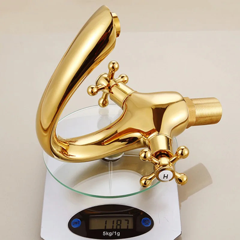 Grifo de Lavabo de Oro Decorbites™ para Baño con 2 Manijas - Mezclador de Lavabo de Lujo