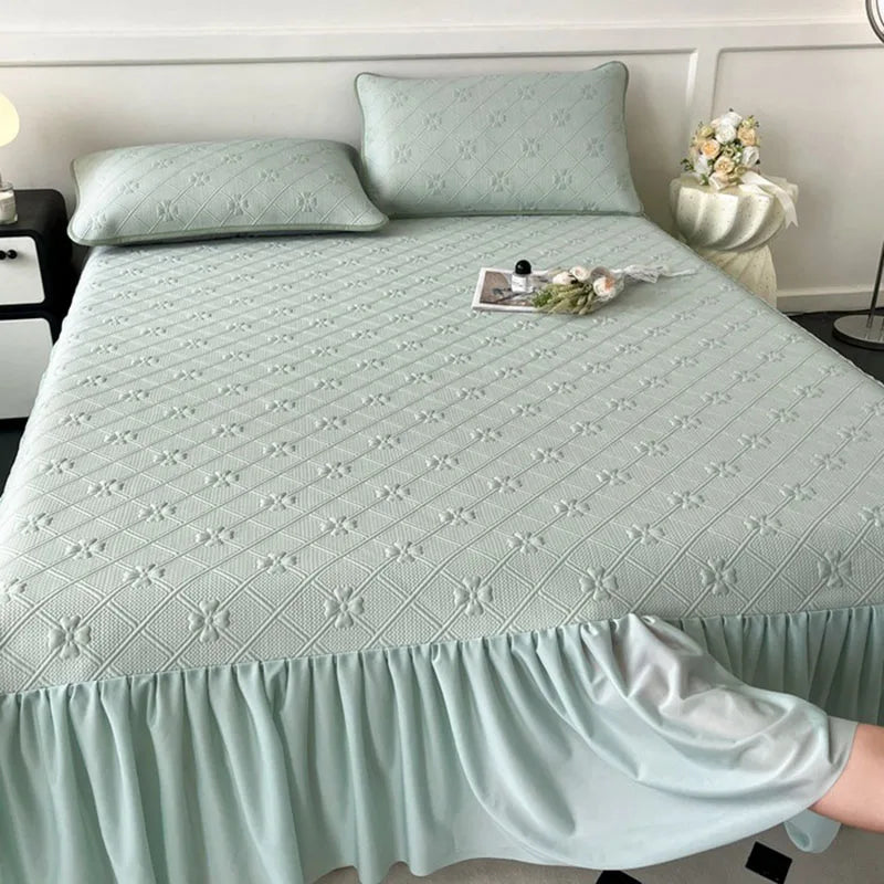 DecorBites™ Ice Bean Jacquard Bed Skirt Set - 3 Piece, Summer Washed Mattress Mat