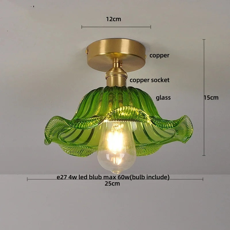 DecorBites™ Green Flower Glass Copper Ceiling Light - Nordic Modern LED, Living Room Bedroom Hallway Fixtures