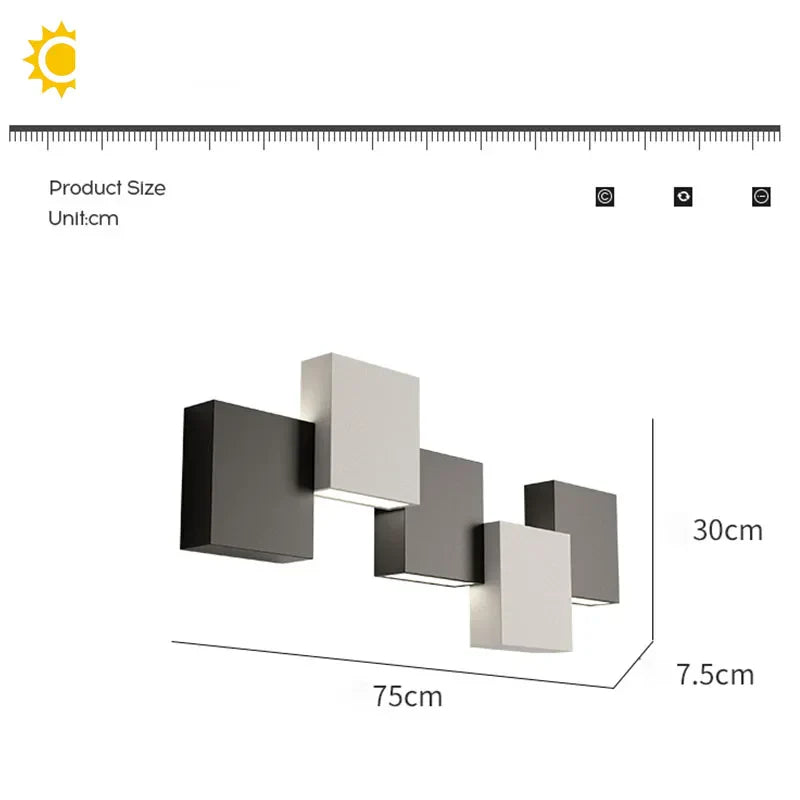 Aplique de pared LED geométrico DecorBites™ con luz blanca y negra para sala de estar, dormitorio y pasillo.