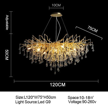 DecorBites™ Branch-shaped Golden Crystal Chandelier for Villa Bedroom and Living Room