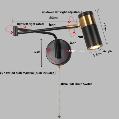 DecorBites™ Acrylic Iron LED Wall Lamp | Modern Rotate Black Stair Light | Dining Room Study Fixtures
