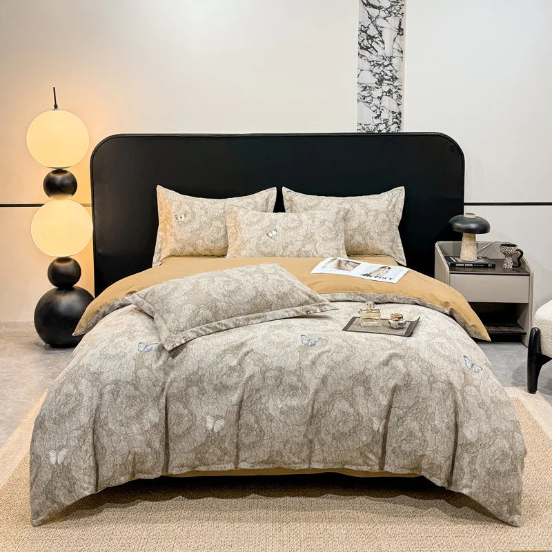 DecorBites™ Brushed Cotton Printed Duvet Cover Set - Single/Double Bed Bedclothes