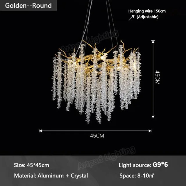 DecorBites™ Gold Crystal Chandelier: Modern Luxury Hanging Branches, for Dining Kitchen Living Bedroom