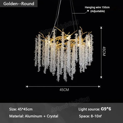 DecorBites™ Gold Crystal Chandelier: Modern Luxury Hanging Branches, for Dining Kitchen Living Bedroom