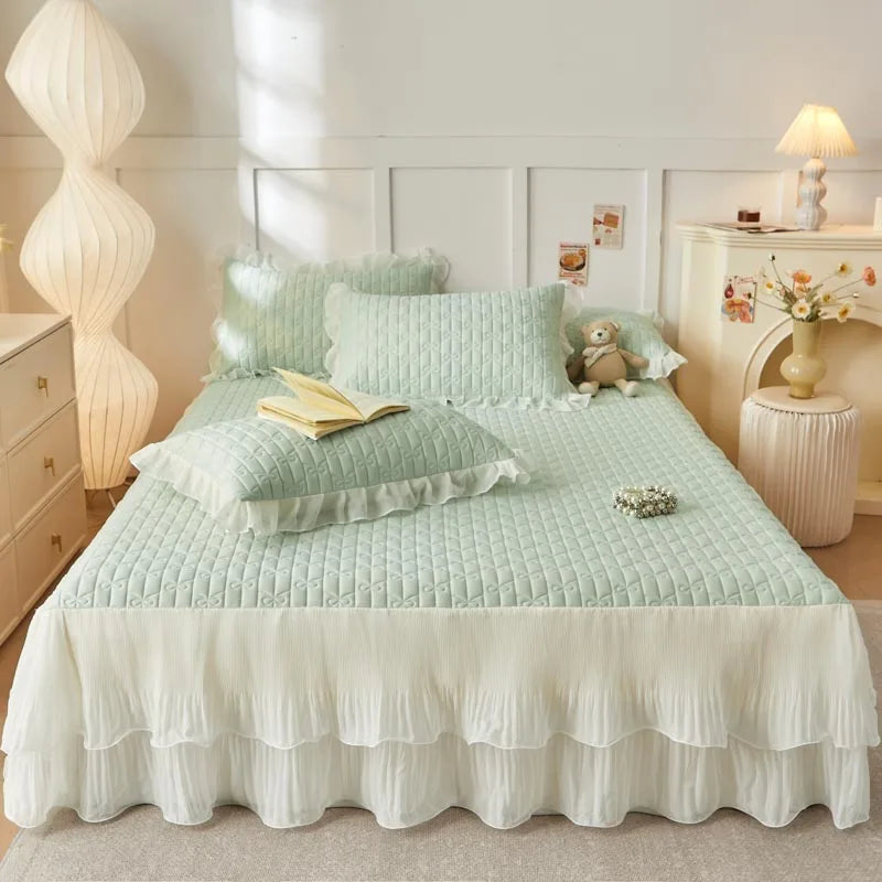 Decobites Lace Ruffles Cooling Bed Skirt Set with Pillowcases