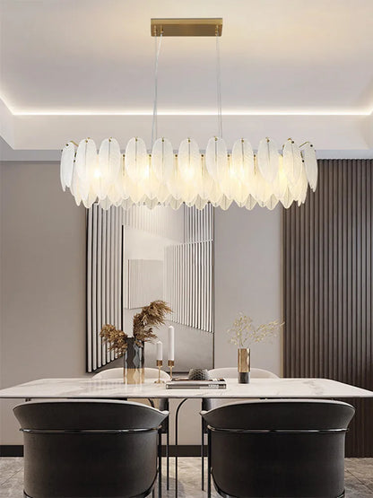 DecorBites™ Glass Feather Chandelier: Luxury Art Decor Ceiling Chandelier for Living Dining Room