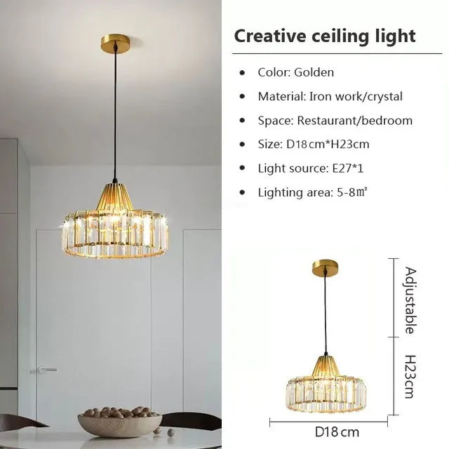 Lámpara colgante LED de cristal DecorBites™: Pantalla dorada retro para sala de estar, dormitorio o comedor.