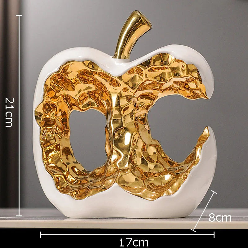 DecorBites™ Ceramic Apple Sculpture Desk Decoration - Gold-plated Hollow Out Craft, Room Aesthetic Ornament