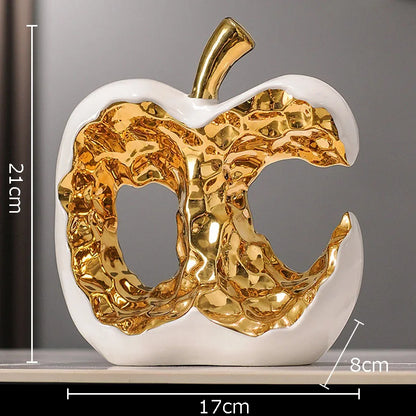 DecorBites™ Ceramic Apple Sculpture Desk Decoration - Gold-plated Hollow Out Craft, Room Aesthetic Ornament