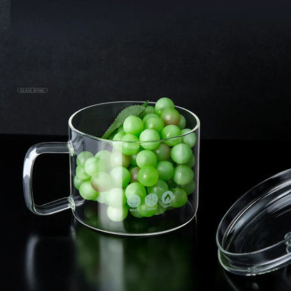 DecorBites™ Glass Salad Bowl with Lid, Large Capacity, Creative Design