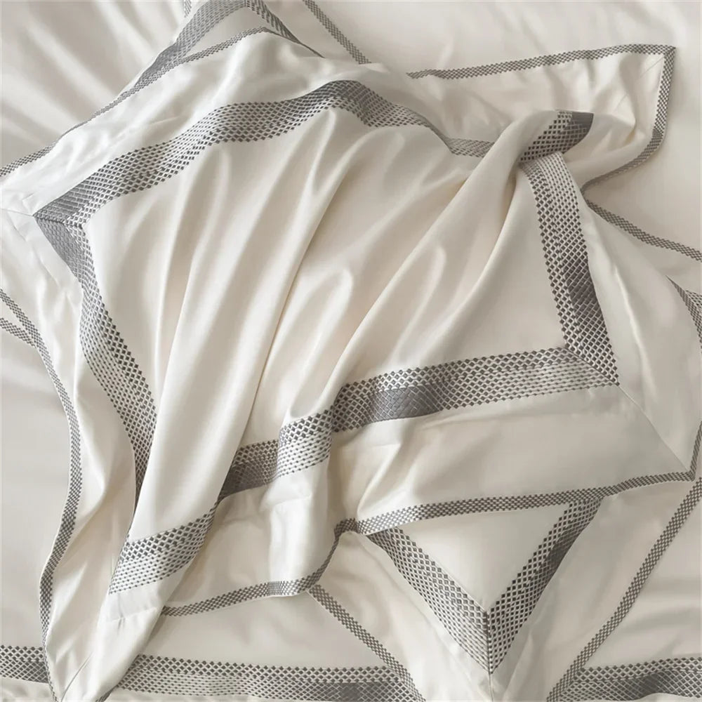 DecorBites™ 1000TC Egyptian Cotton Embroidered Bedding Set, Queen King Size Duvet Cover Set