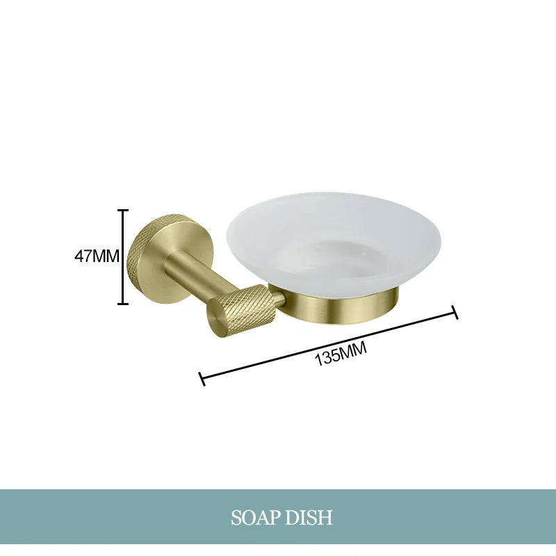 Conjunto de Hardware Decorbites™ Gold: Barra de Toallas, Soporte para Papel Higiénico, Gancho para Batas, Colgador de Tazas