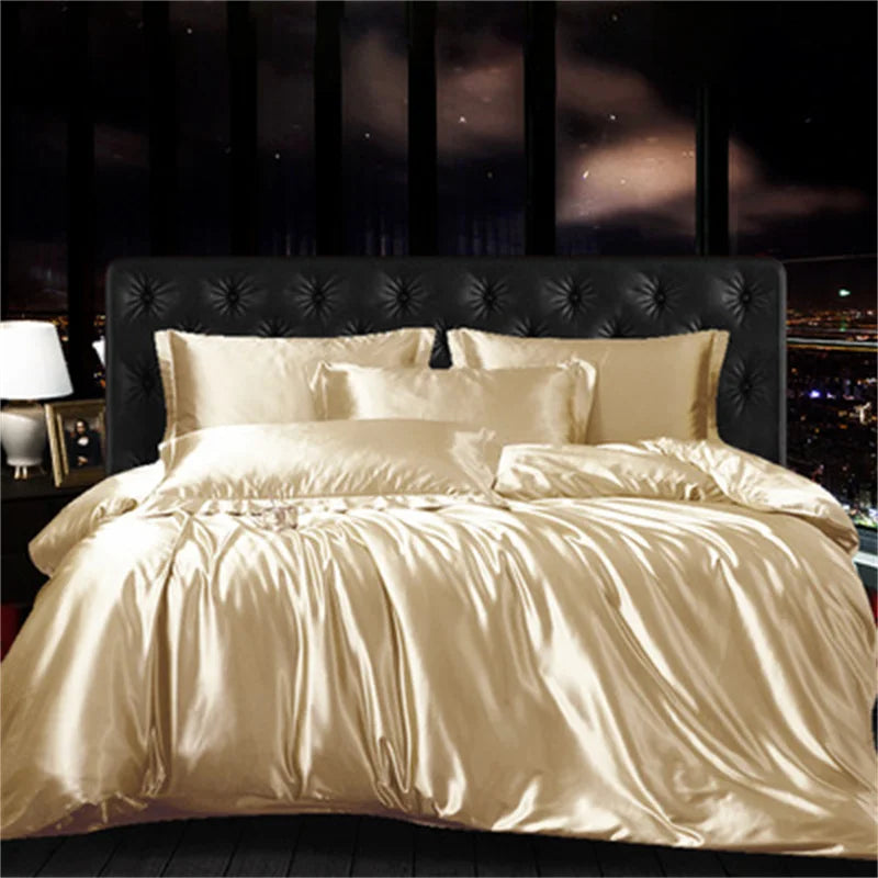 Decobites Mulberry Silk-blend Satin Duvet Cover Set for King & Queen Beds