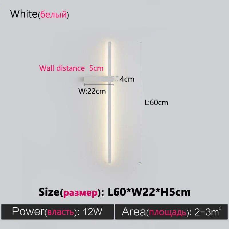 مصباح حائط طويل أسود من DecorBites™ - مصباح حائطي عصري بسيط لغرفة النوم وغرفة المعيشة والتلفزيون