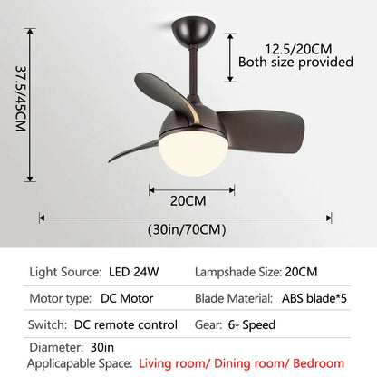 ديكوربايتس™ - مروحة سقف لغرفة النوم والدراسة مع ثريا كهربائية صامتة، 110 فولت 220 فولت
