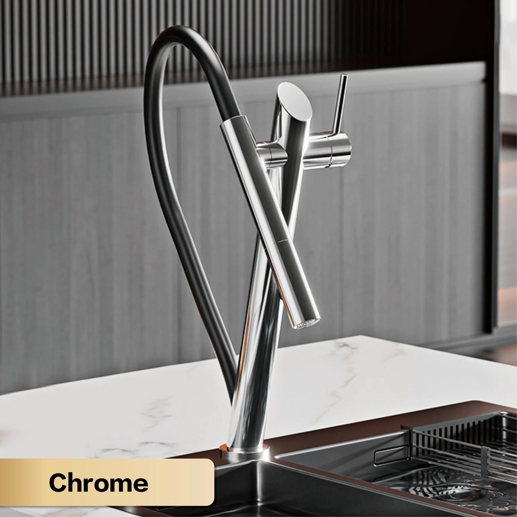 Black Pull-Out Kitchen Faucet Single-Lever Control