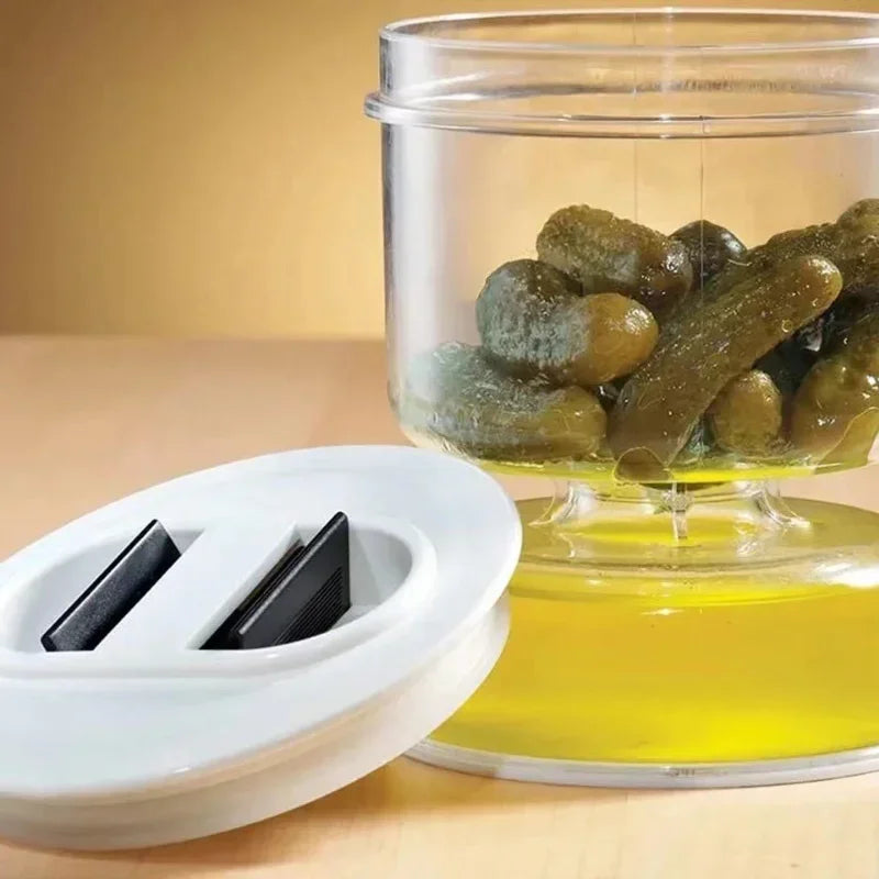 DecorBites™ Hourglass Pickle & Olive Dispenser Jar for Kitchen Juice Separator