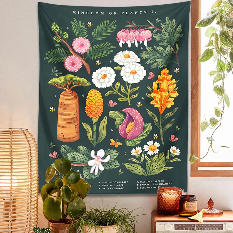 DecorBites™ Botanical Wildflower Reference Chart Tapestry Wall Hanging - Bohemian Home Decor