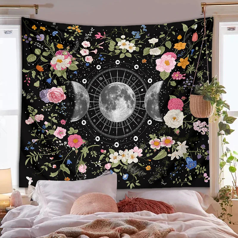 Bohemian Botanical Triple Moon Tapestry by Decobites