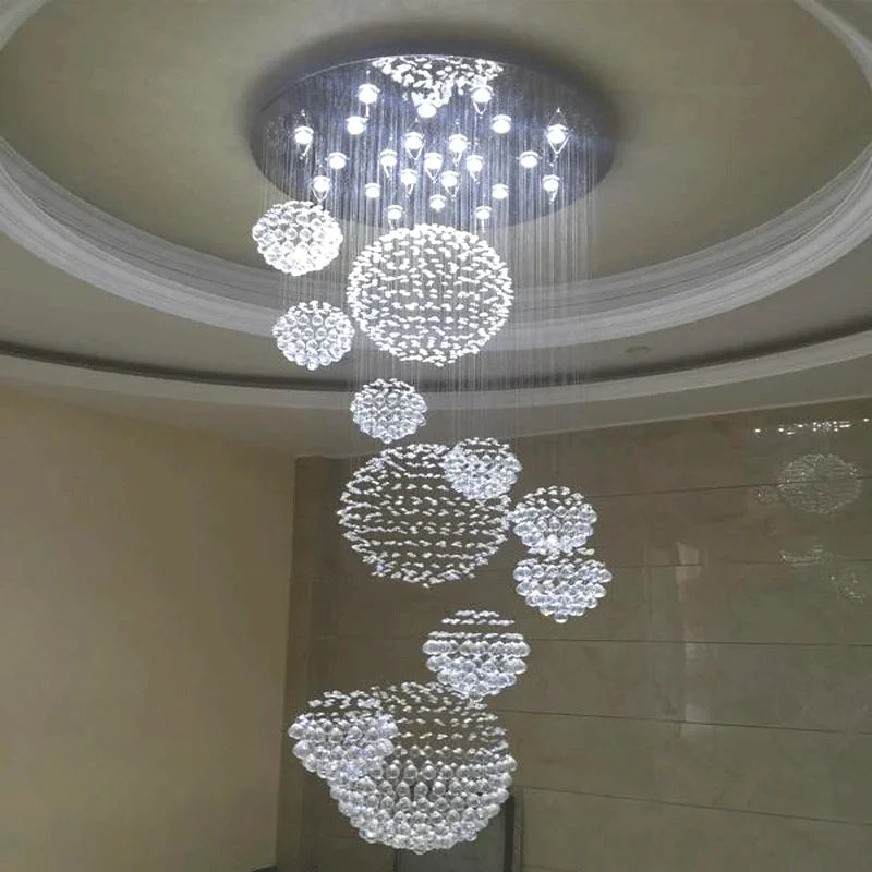 Crystal Chandelier for High Ceiling Modern Spiral Large Raindrop Flush Mount Light Fixture Living Room Hall 13-Light Fixture