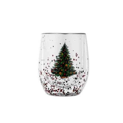 DecorBites™ Double Wall Glass Mug - Festive Heat-Resistant Cup for Coffee or Water
