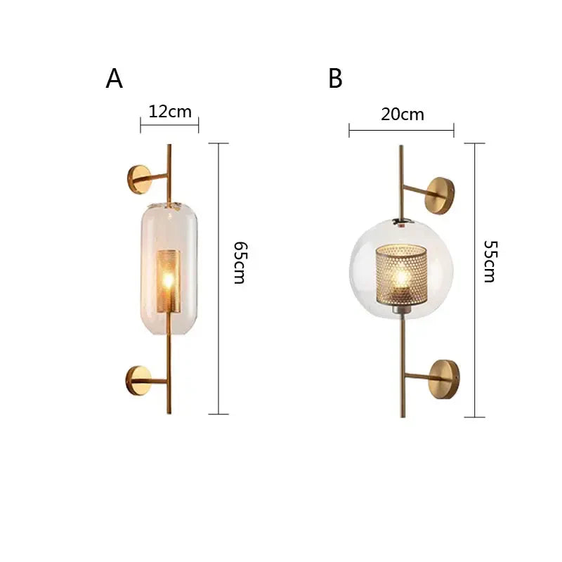 DecorBites™ Brass Glass Wall Lamp for Bedroom, Living Room, Aisle - Nordic Design