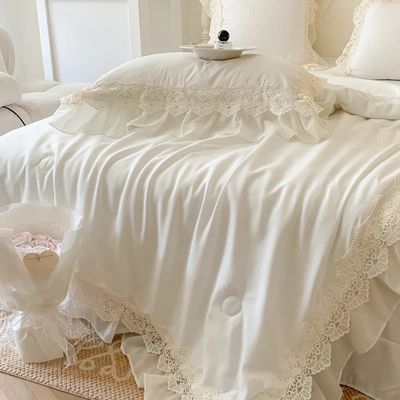 Decobites French Wedding Lace Ruffles Bedding Set