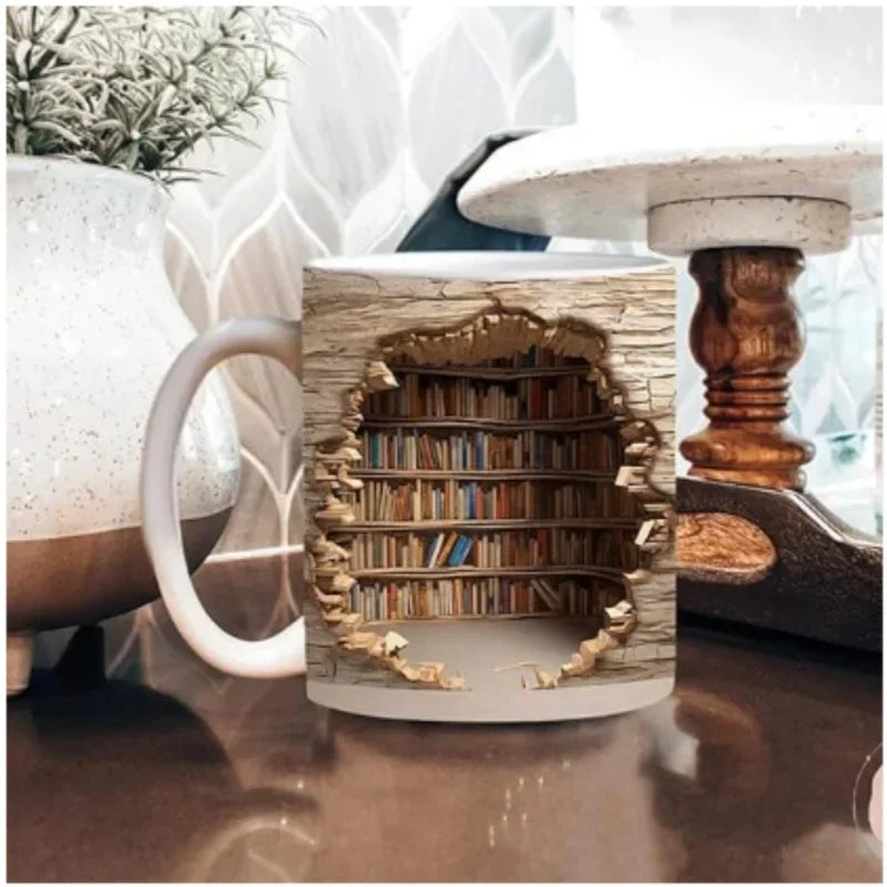 Ceramic 3D  Library Book Mug Shelf Mug Creative Space Design Multi-Purpose Mug Coffee Cup Study Milk Cup Friends Birthday Gift