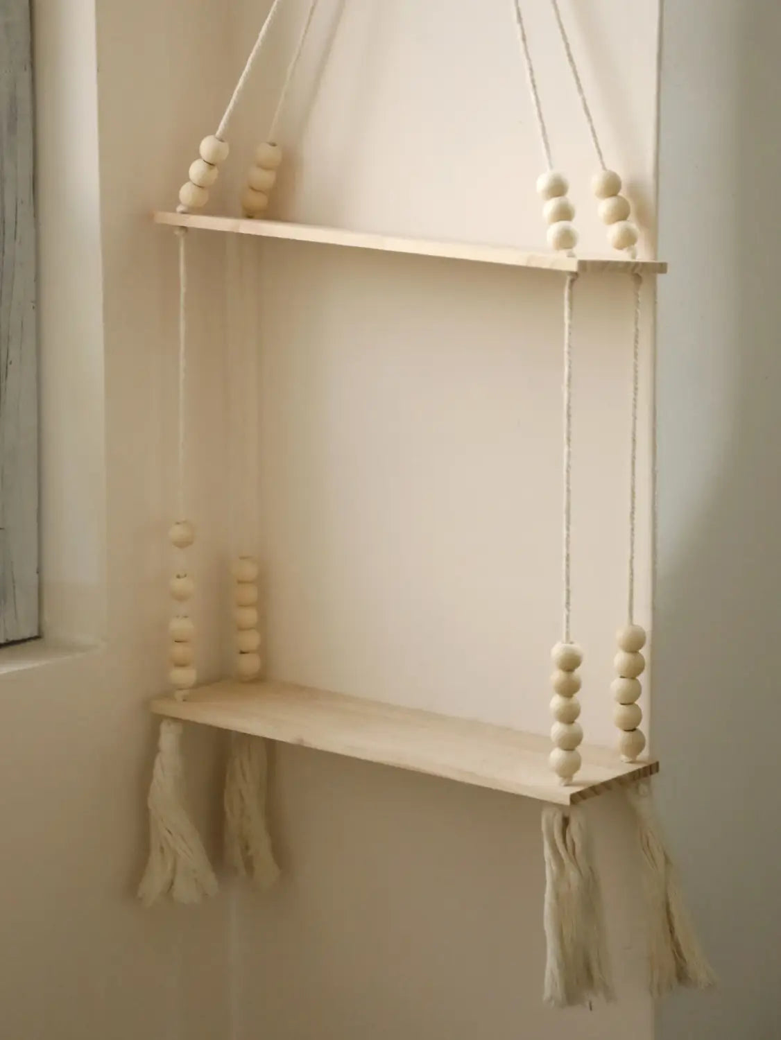 DecorBites™ Rustic Wooden Wall Shelf with Hanging Plant Storage