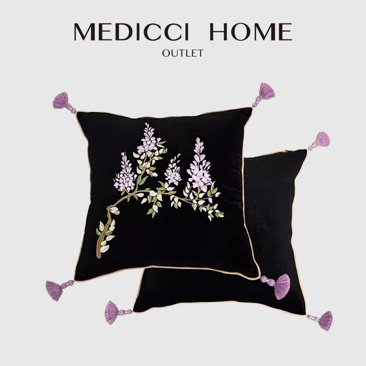 DecorBites™ Botanical Wisteria Embroidered Cushion Cover with Tassel