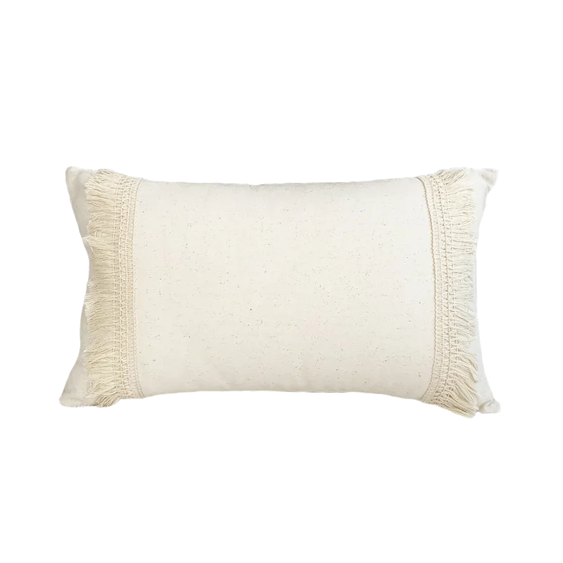 DecorBites™ Boho Style Beige Linen Cushion Cover with Tassels for Home Decor